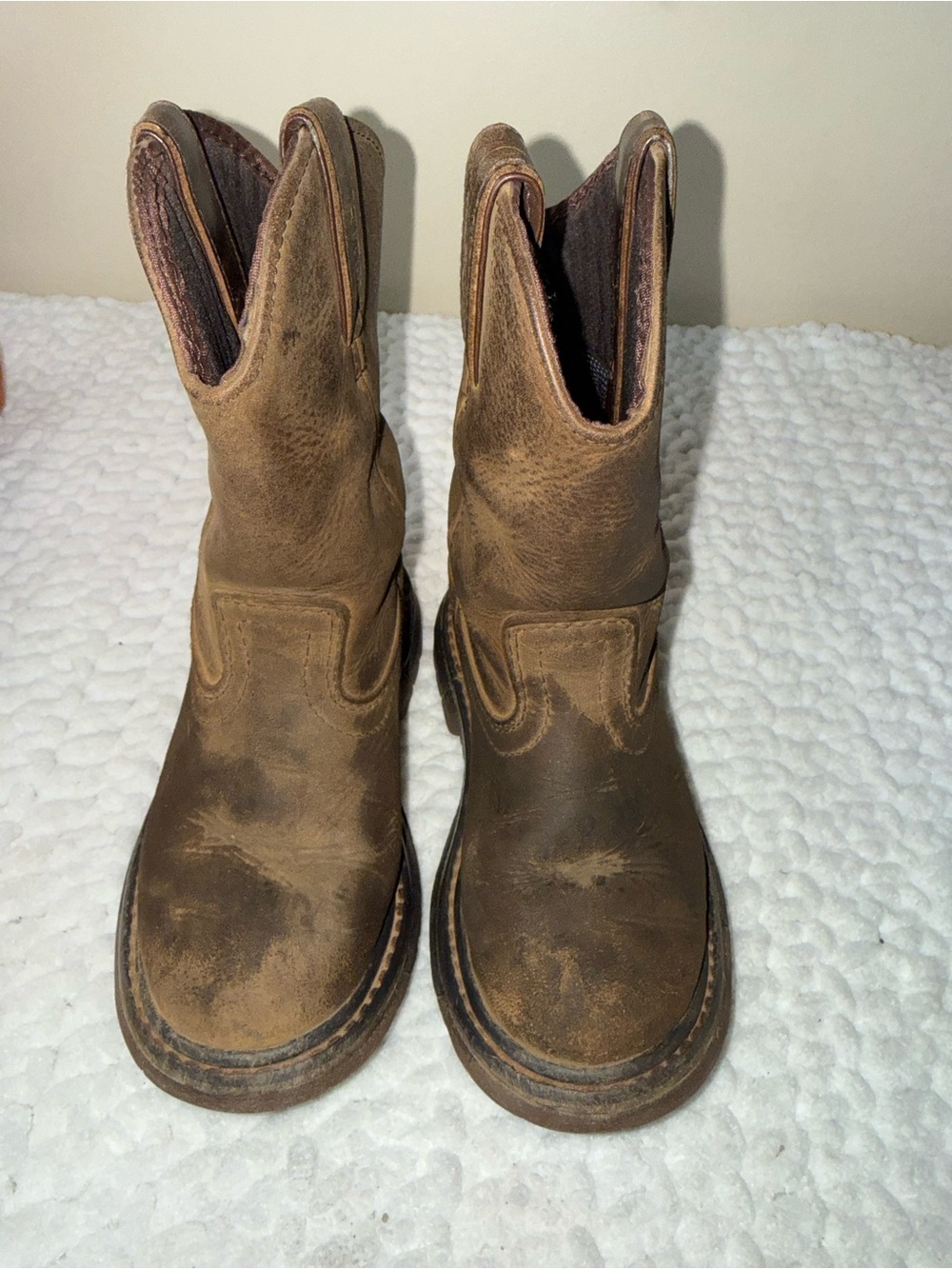 Kids Brown Leather Pull-On Work Boots